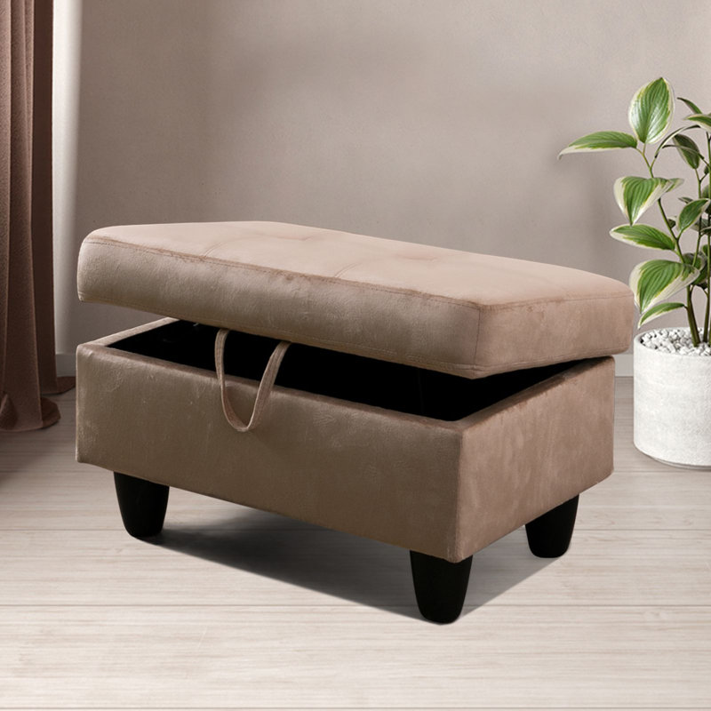 Velvet Upholstered 28.5" Wide Storage Ottoman, Brown