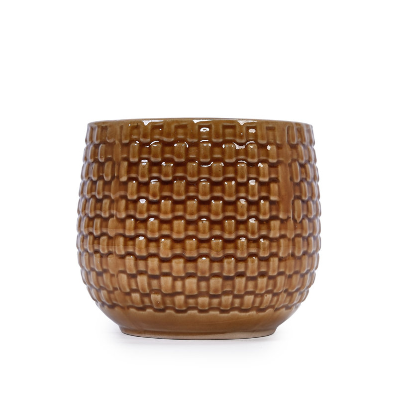 Pot de fleurs en céramique de haute qualité, Orange / Brun foncé