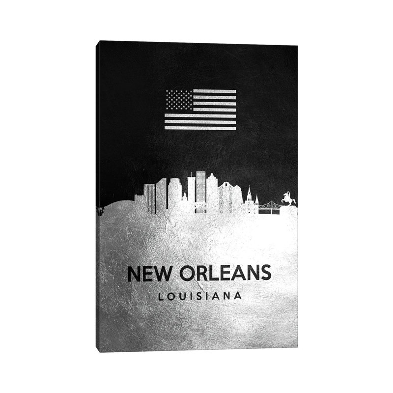 New Orleans Louisiana Silver Skyline 1 Piece Wrapped Canvas Painting, 30.48 cm H x 45.72 cm W x 1.91 cm D