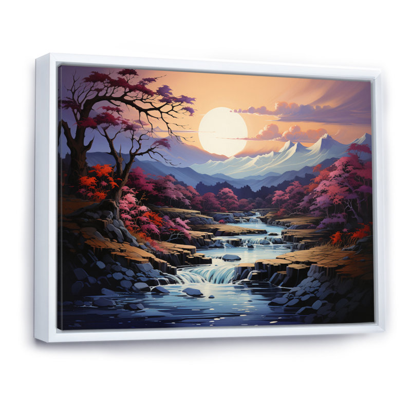 Asian Art River Reverie I, reproduction d'art sur toile, H 16 po x l 32 po x P 1 po, Cadre flottant blanc
