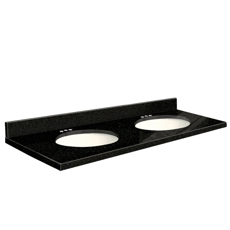 Plateau de salle de bain double 61 po meuble-lavabo, Biscuit, Perle bleue, Central de 4 po