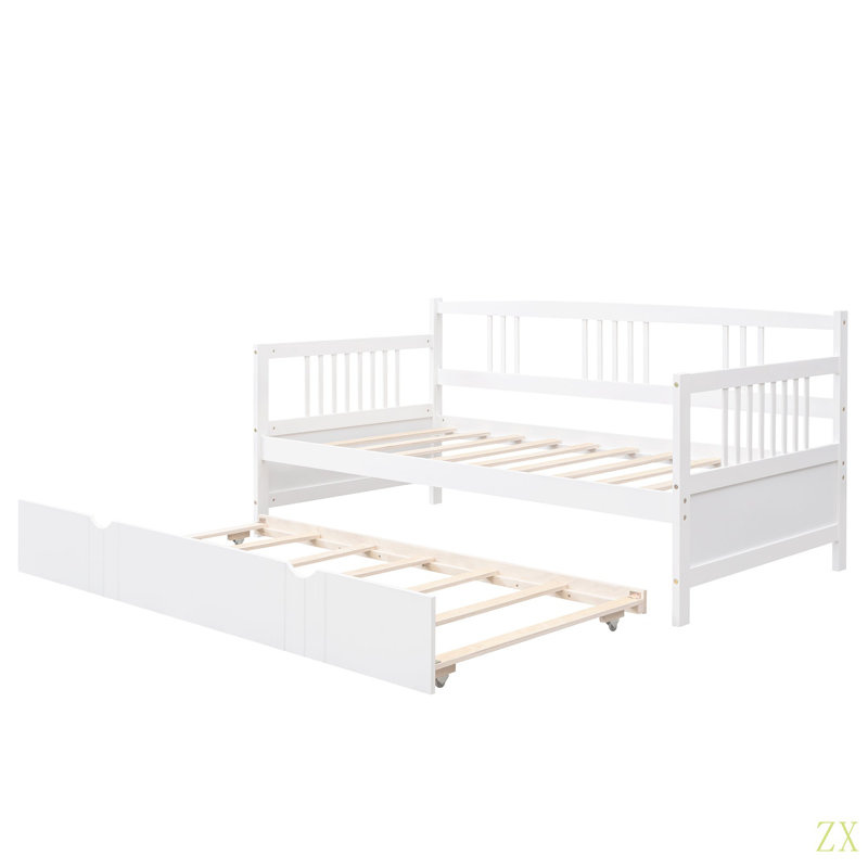 Twin Size Daybed Wood Bed With Twin Size Trundle, Twin, White