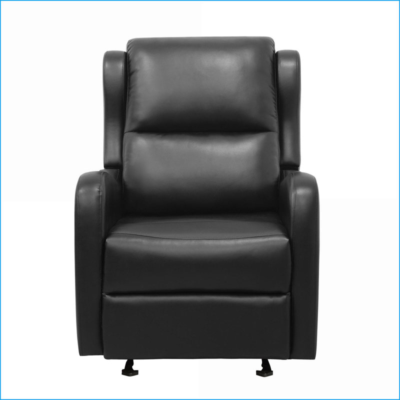 Recliners Glider Reclining Chair, Black Faux Leather, Streamlined Living Room Seating | Black | Solid Wood Frame, Black