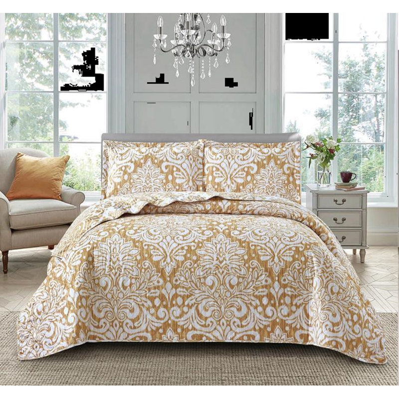 Candon Polyester Bedspread with Pillowcases, Single, Gold