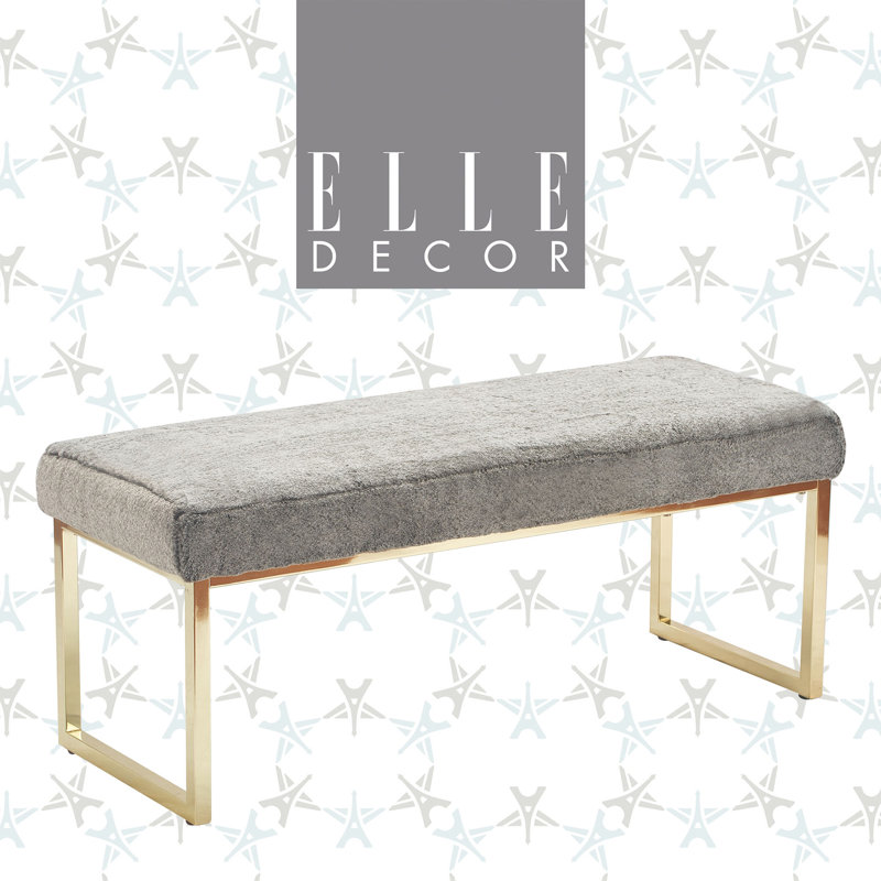Elle Decor Giselle 43'' W Modern Entryway Bench, Shiny Metal Legs, Upholstered Vanity Stool & Bedroom Settee