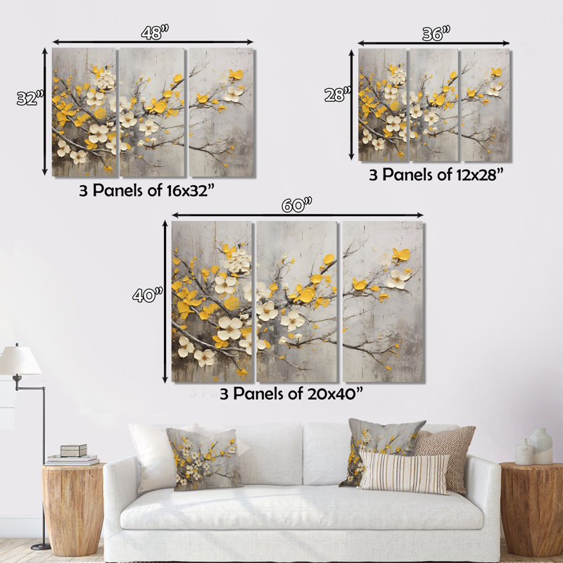 «Apple Blossom Harmony XVIII» sur toile, reproduction de 3 pièces, H 40 po x l 60 po x P 1 po