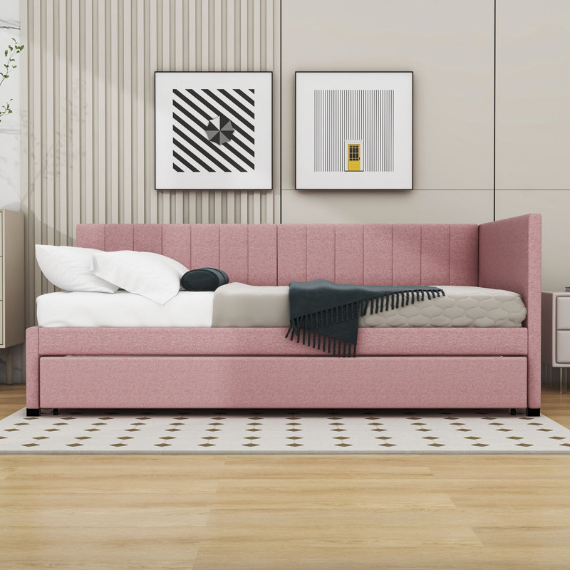 Lit de jour avec gigogne Liddington, Rose, Lit simple