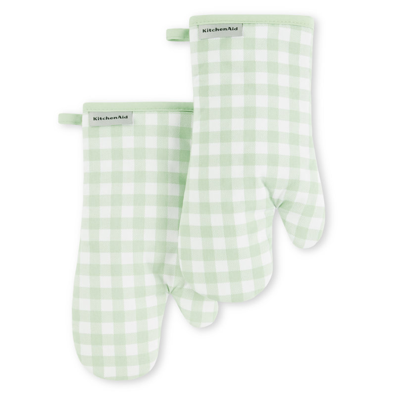 KitchenAid Gingham Oven Mitt 2-Pack Set, 7" x 13", Green