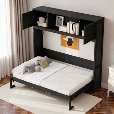 Lit escamotable avec 2 armoires de rangement et tablette ouverte Murphy