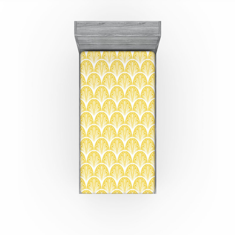 Drap-housse orange Ambesonne, Drap-housse de taille simple, Jaune terre / blanc festonné