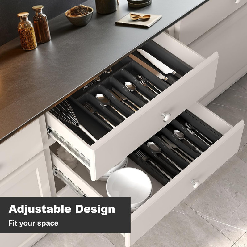 Barthelmess Plastic Rectangle Chest / Box Expandable Kitchen Drawer Organiser Cutlery Tray, Black