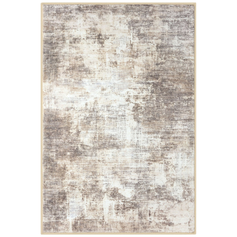 Tapis de chambre antidérapants lavables avec envers en caoutchouc, Ash Grey/Beige, Rectangle 6 pi x 9 pi