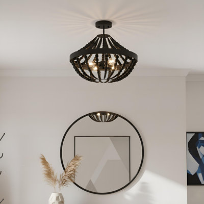 4-light Matte Black Beaded Semi-flush Mount