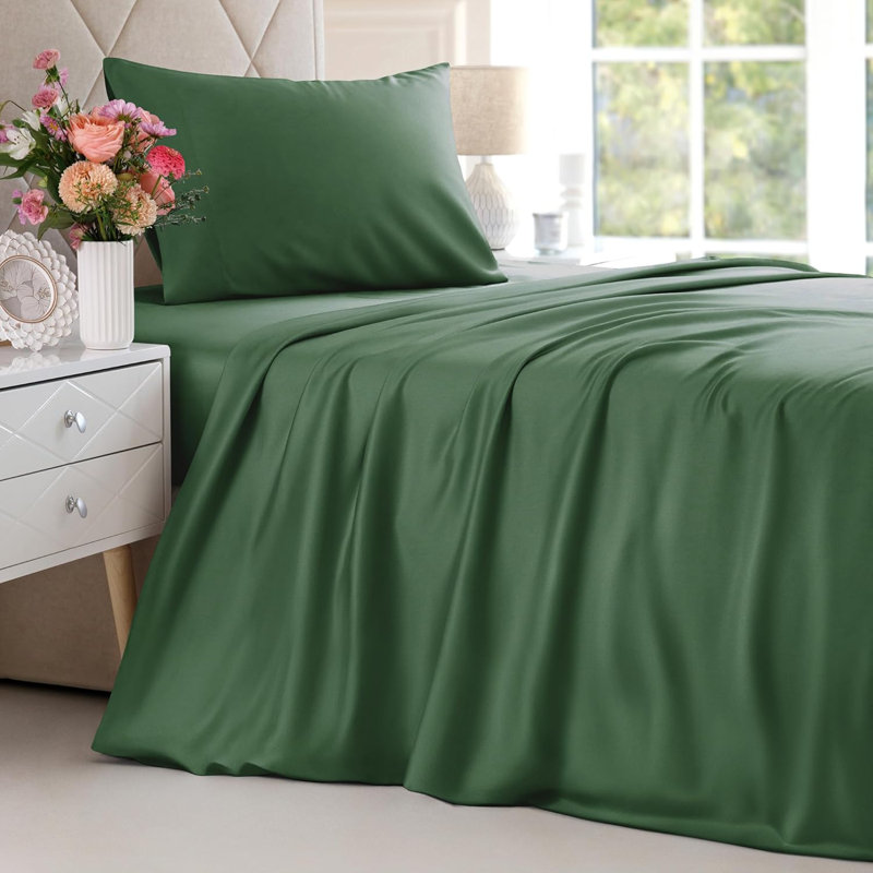 Bamboo Sheet Set, Cooling & Breathable Bed Sheets, Soft Hotel Luxury Bedding, Deep Pocket Fit, Emerald Green