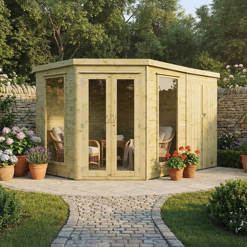 Mercia 11 x 7ft Premium Corner Summerhouse with Side Shed, Yes