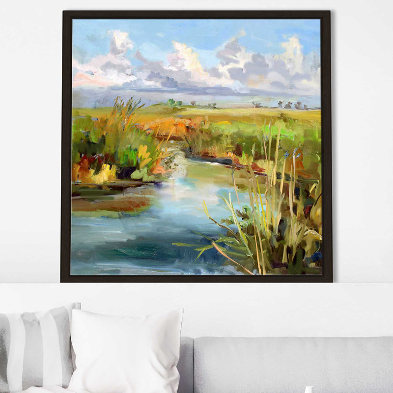 «Afprès Skies» par Carol Hallock - Peinture, Cadre flottant espresso, H 21,5 po x l 21,5 po x P 2 po