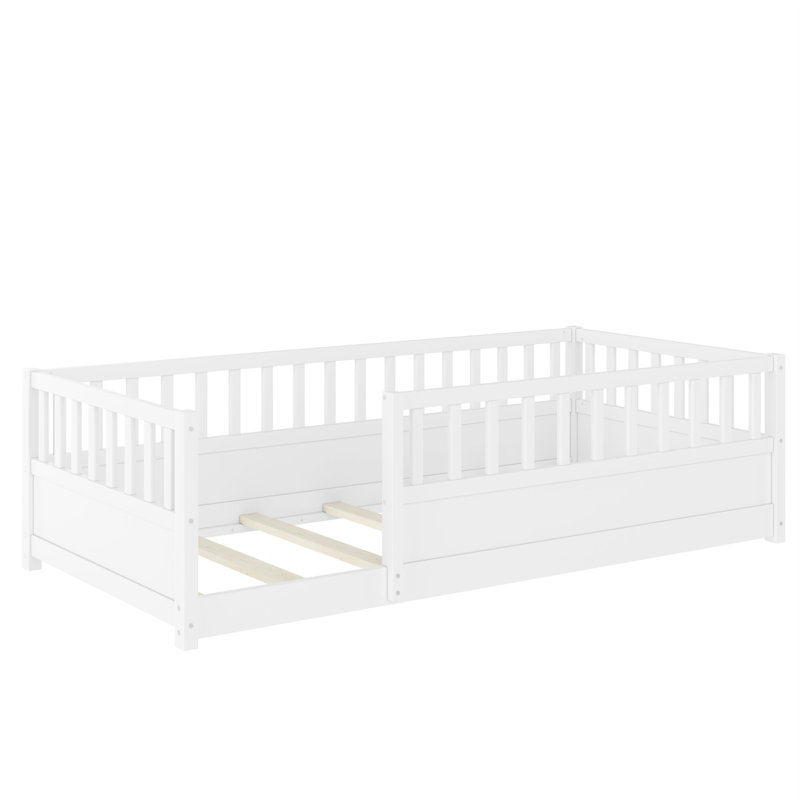 [Support slat]  Floor bed, integral construction with super high security barrier, door, children's floor bed frame, Montessori wooden children's floor bed
