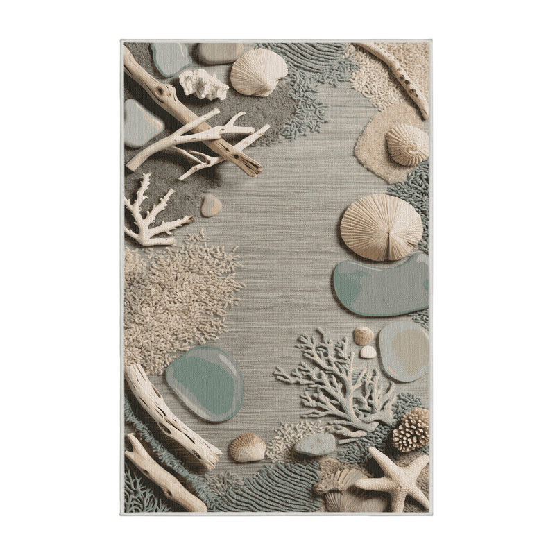 Washable Coastal Surface Collection Coastal Area Rug, Rectangle 3' x 5'