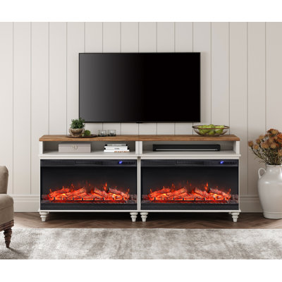 Farmhouse TV Stand With 36"" Electric Fireplace For 75 Inch TV, Wood Universal TV Stand With Storage Shelfves, White Entertainment Center TV Console Ta -  Canora Grey, 3D98428234AF461EB2584EA093C452AD