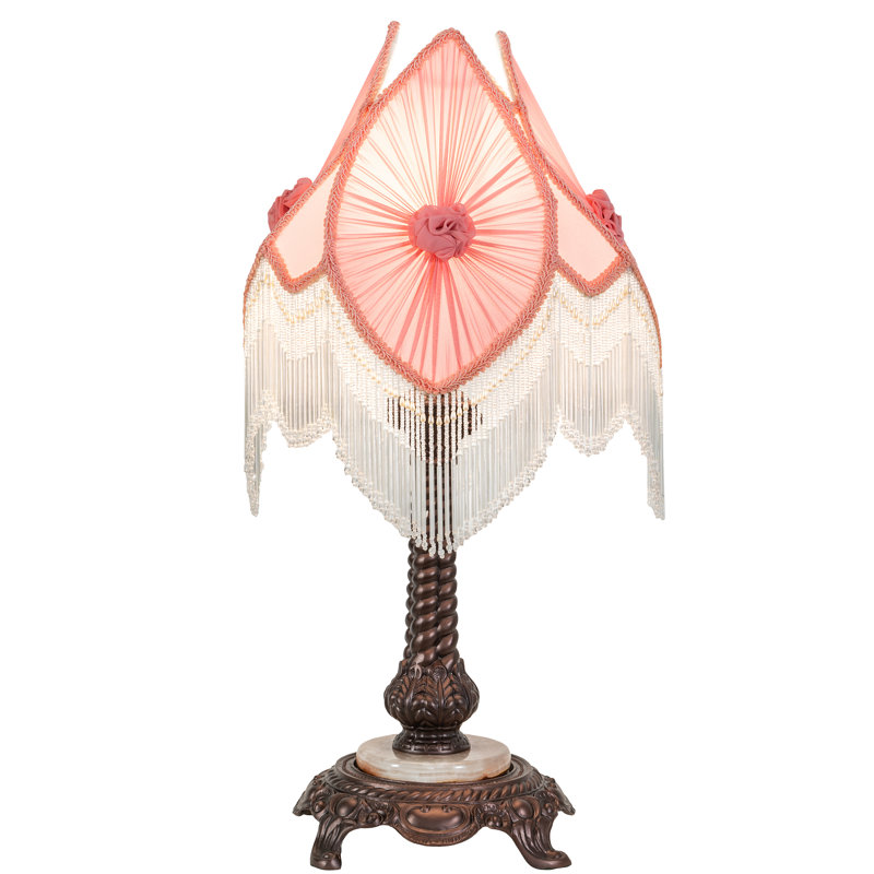 15"h Fabric & Fringe Pink Pontiff Accent Lamp