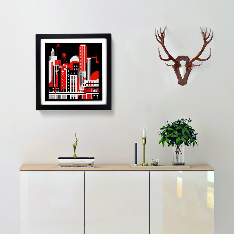 City Of Manchester Constructivism - Single Picture Frame Print on Wood, Black