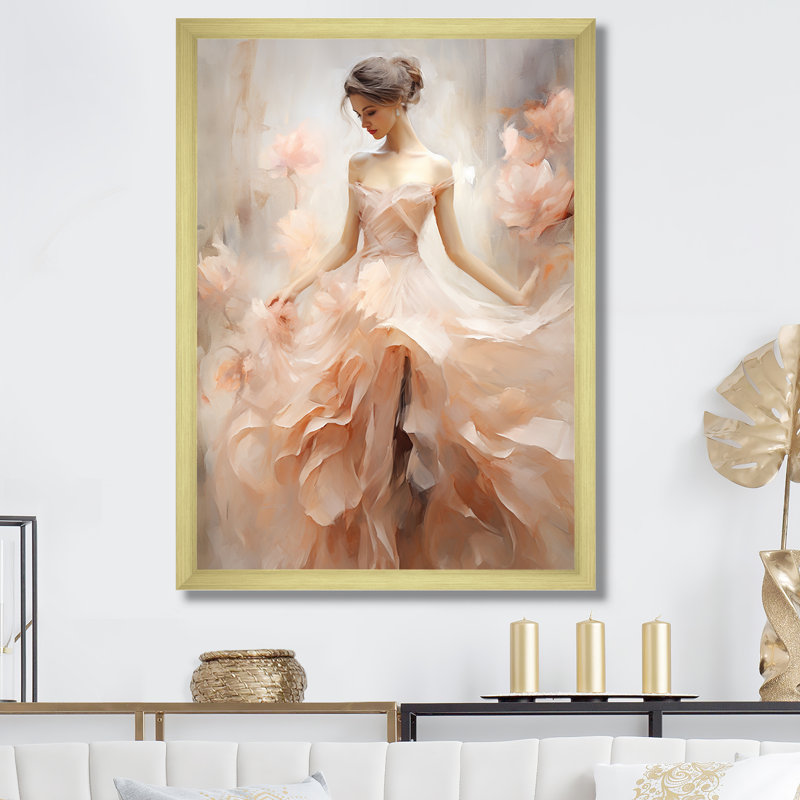 «Peach Classical Carnation mouvements», reproduction sur toile, Cadre doré simple, H 20 po x l 12 po x P 1 po