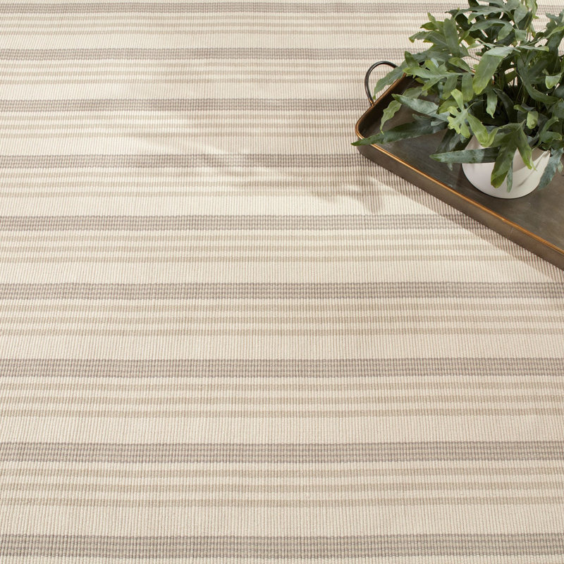 Putney Stripe Ivory Handwoven Cotton Rug, Rectangle 5' x 8'