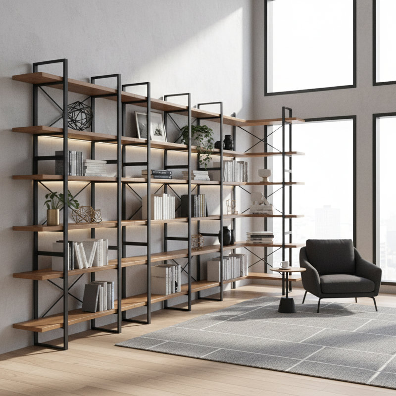 Bibliothèque modulaire industrielle avec extension d'angle