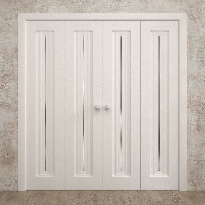 Portes coulissantes doubles pliantes pour placard 72 x 84 pouces Ego 5014 en chêne blanc peint, rails robustes, moulures, garnitures, quincaillerie, bois massif, portes de placard de chambre