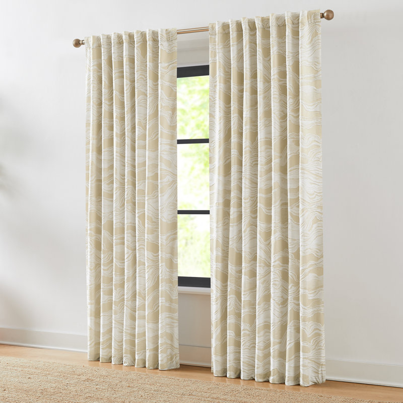 Cascade Wave Blackout Cotton Window Curtain Panels Cream/White Set of 2, Cream