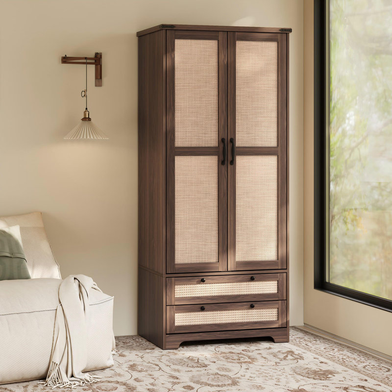 Vintage Style Double-door Armoire With Two Drawers, Brown/Black