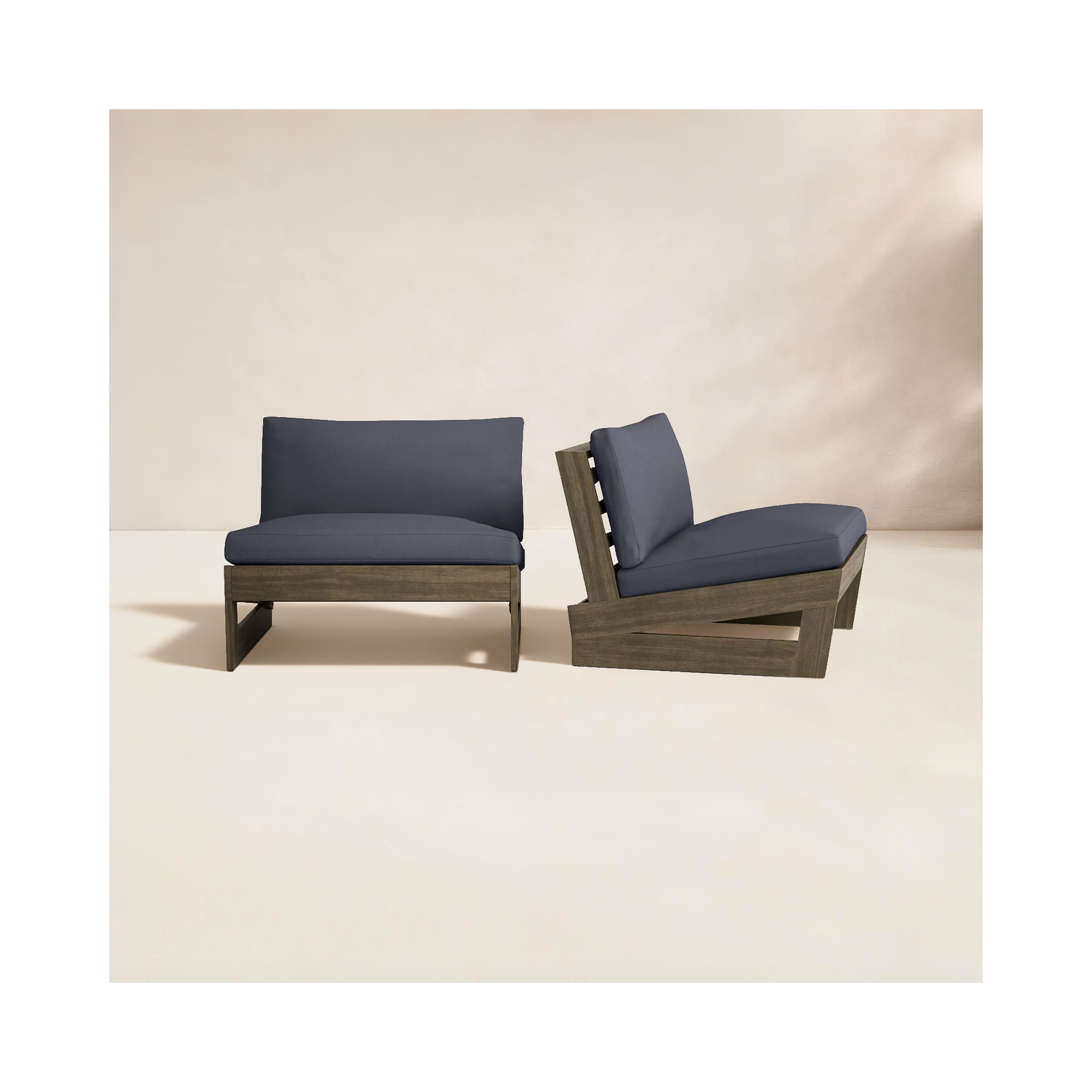 Louise Acacia Outdoor Armless Lounge Chair, Gray Frame/Dark Gray Cushion