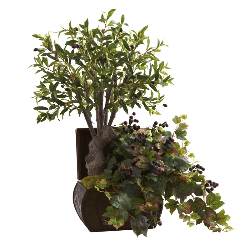 32'' Faux Olive Tree Tree in Wood Planter