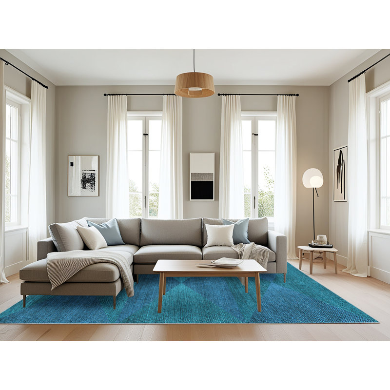 Tapis bleu light en laine géométrique Tyra, Rectangle 8 pi x 12 pi