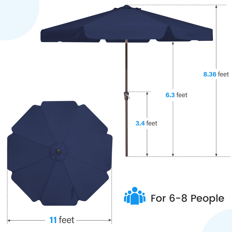Parasol de marché pour patio extérieur, Marine, H 99,6 po x l 132 po x P 132 po