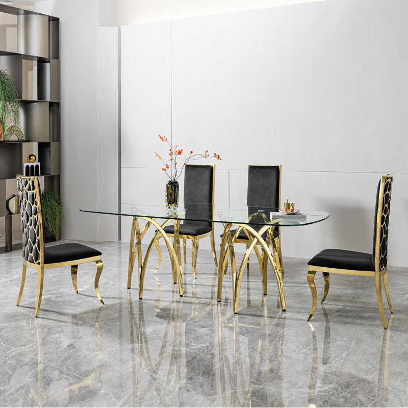 Ensemble de 6 chaises et table de salle à manger en acier inoxydable