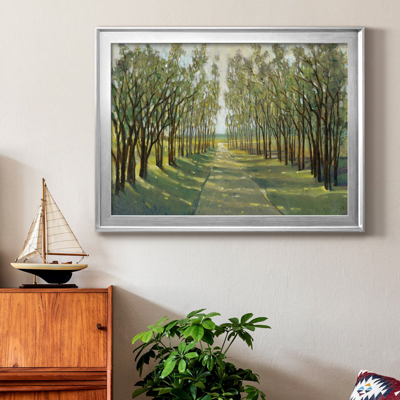 Chemin forestier - Peinture encadrée, Argent, H 26,5 po x l 36,5 po x P 1 po, Pas de tapis