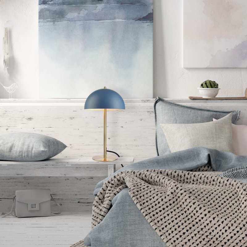 Lampe de bureau Luna - Design moderne et contemporain, abat-jour champignon, Bleu mat