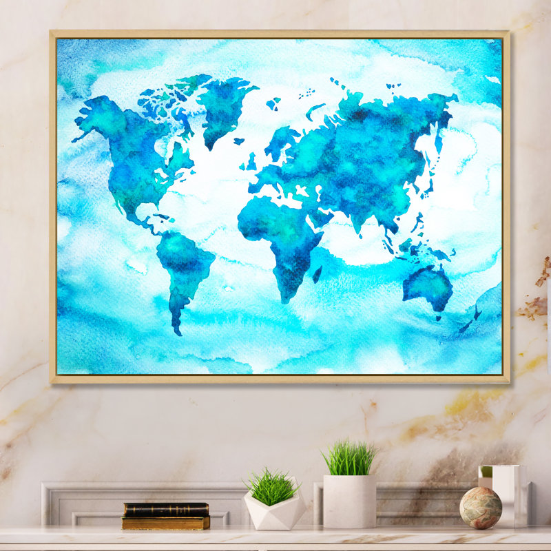 " World Map Tone II ", 30" H x 40" W x 1.5" D, Natural Floater Framed