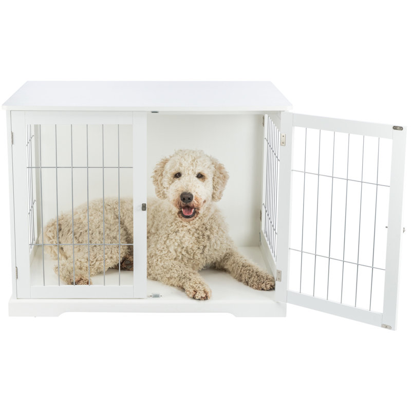 TRIXIE Indoor Dog Crate, Wooden Crate Table for Dogs, Dog Kennel, Perfect in Any Room, 25.5"  H x 33" W x 23" D, White