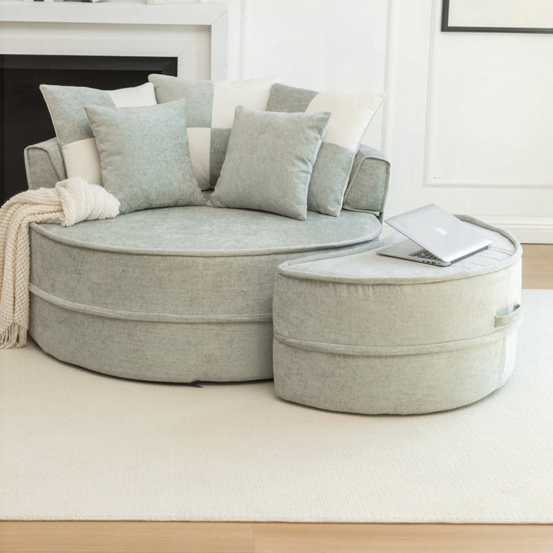 Canapé avec repose-pieds et repose-pieds Chenille, Vert