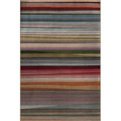 Machine Washable Light Tone Multicolor Line Stripe Abstract Patterned Creative Modern Decorative Rug