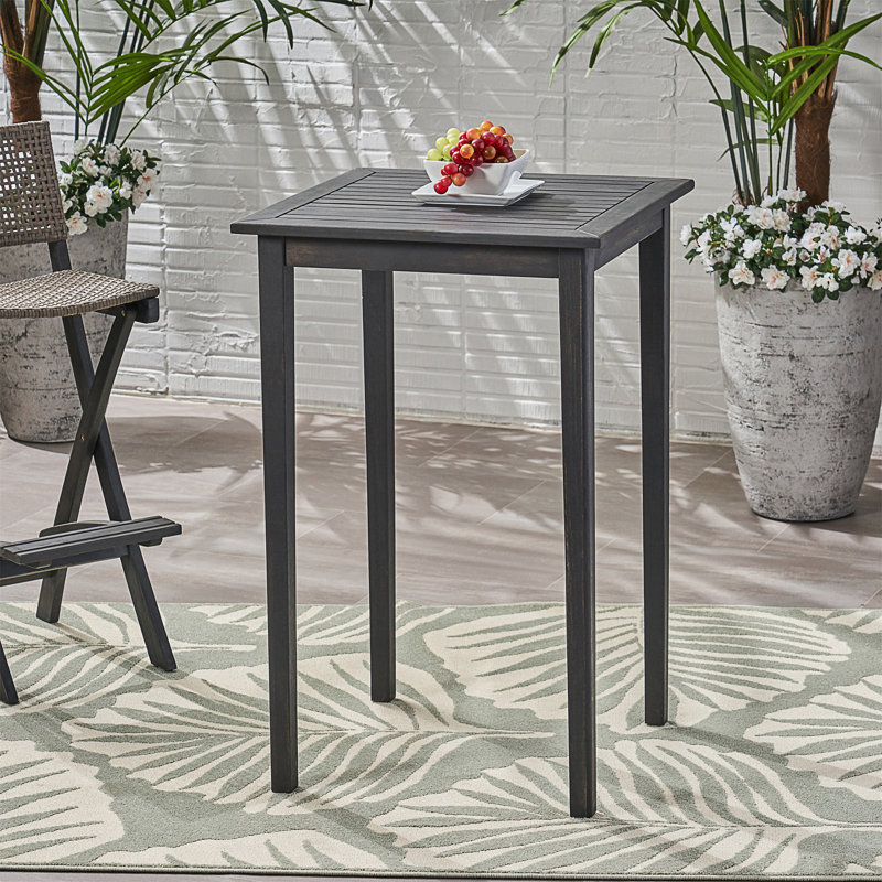 Table de bar d'extérieur carrée en bois d'acacia minimaliste