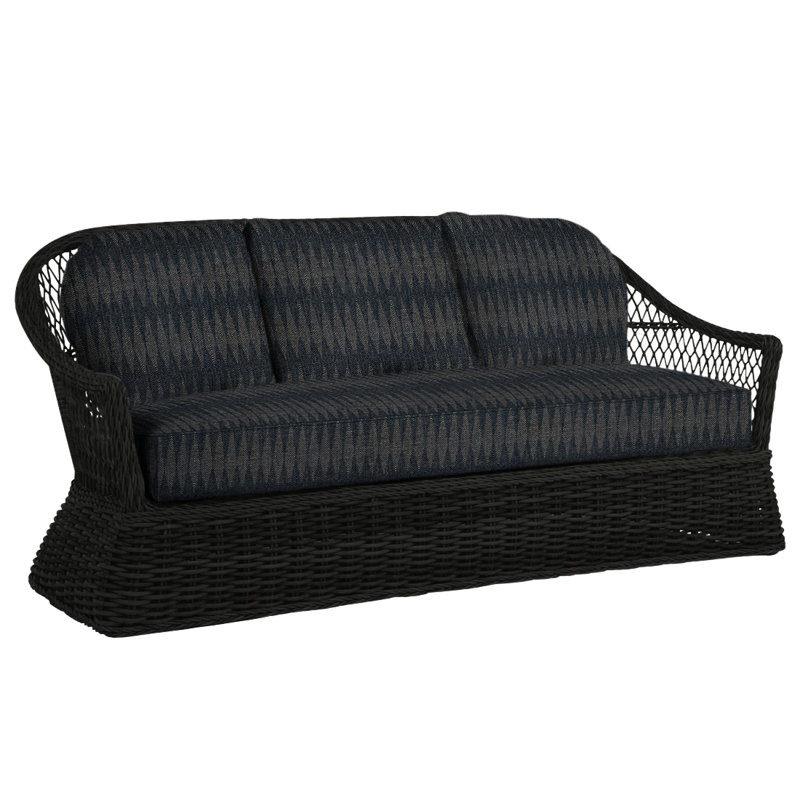 Soho 81.75" Wide Outdoor Wicker Patio Sofa with Cushions, Dove Sunbrella® Linen, Black, Welt