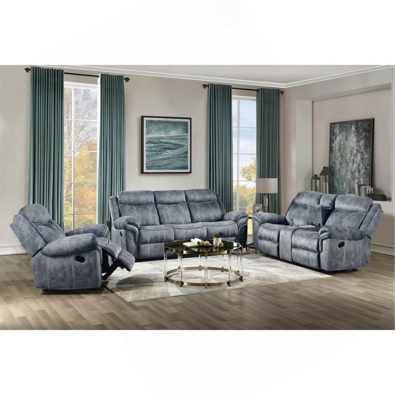 Ensemble de salon inclinable en velours bicolore 3 pièces Zubaida, Gris