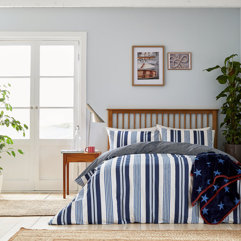 Huntington Stripe Cotton Duvet Cover Set, Blue, Single Duvet Cover + 1 Standard Pillowcase
