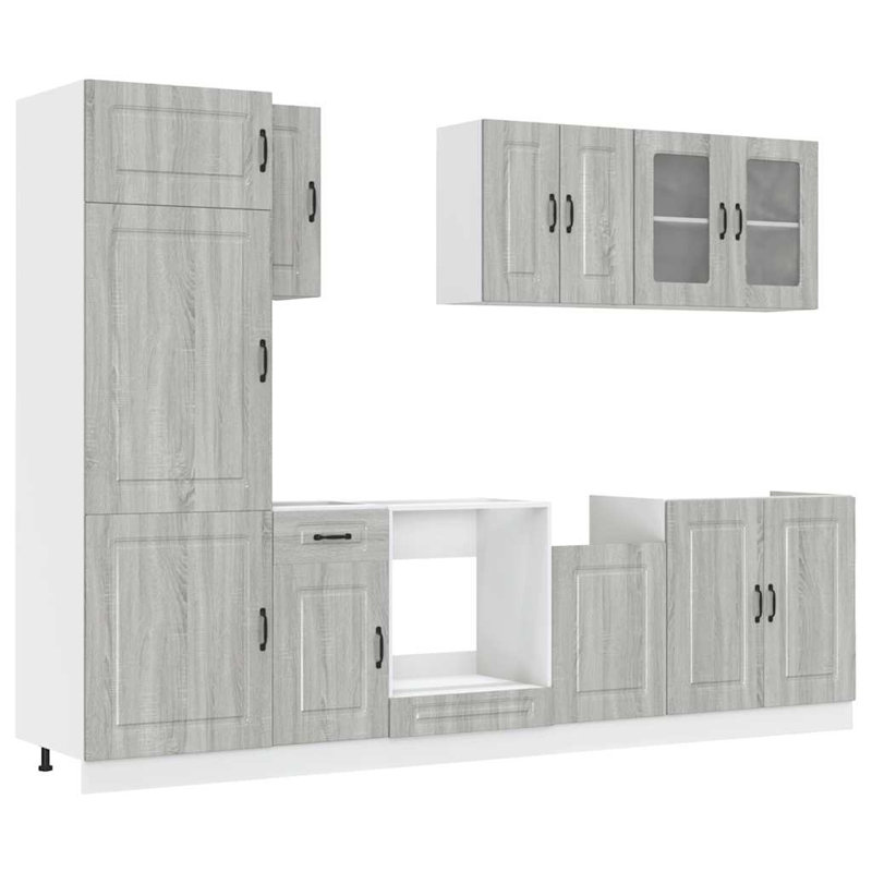 8 Piece Kitchen Cabinet Set Kalmar High Gloss Engineered Wood, Grey Sonoma