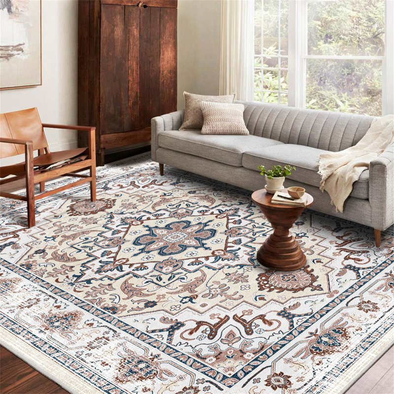 Area Rug 6X9 Vintage Bohemia Large Persian Non-Slip Washable Rug For Living Room Kitchen Bedroom Living Room Flower Design