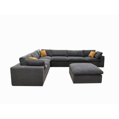 Coffee Bean Like Upholstery Full Compressed Modular Sectional With Toss Pillows