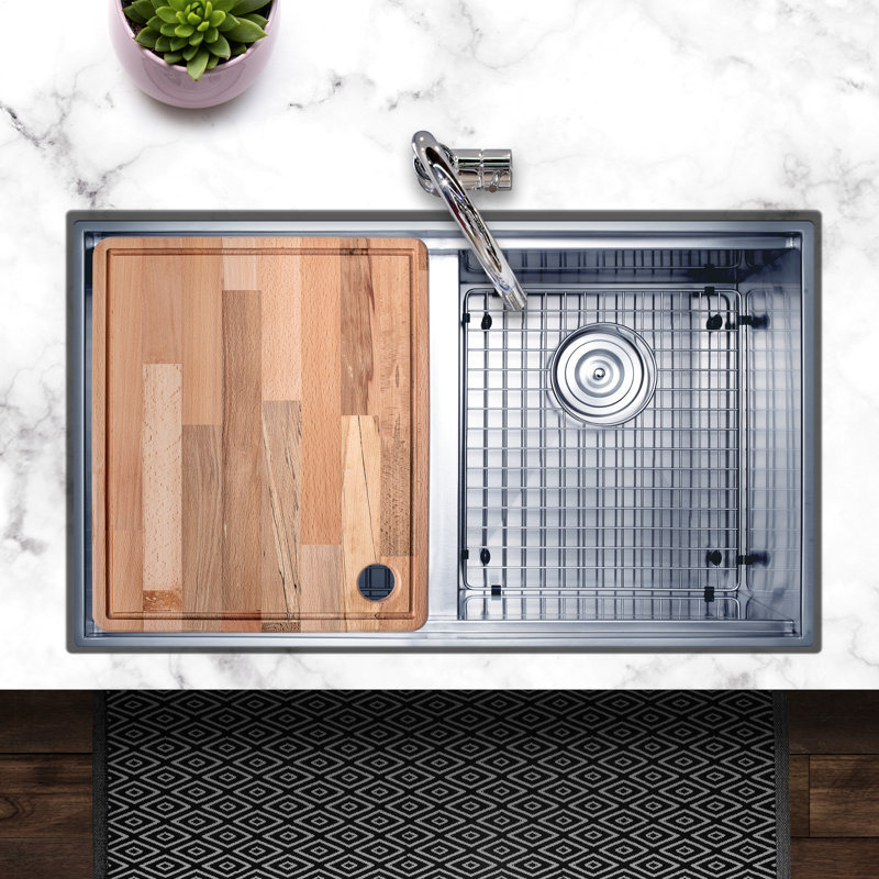 Évier de cuisine à double cuve encastrable avec accessoires L 32 po x l 19 po